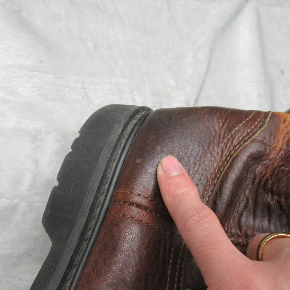 Justin Mens Boots 9.5 M Brown Leather Pull On‎ Cowboy Riding Roper Rugged Work